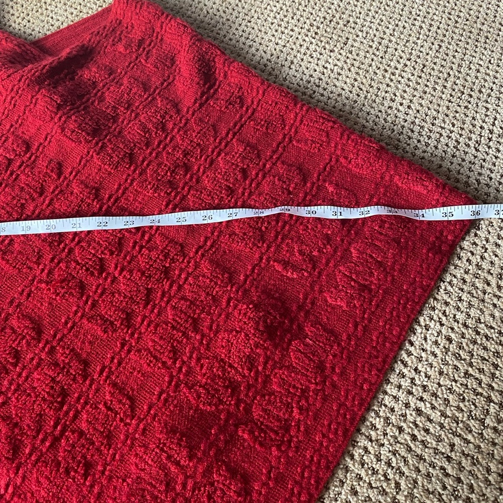 Knit Sweater Poncho Red Fringe Trim OS - Picture 5 of 6